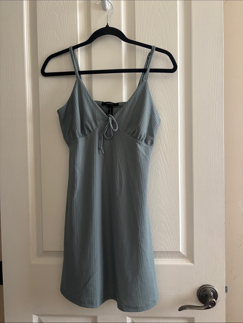 Forever 21 Light Blue Ribbed Tie-Front Slip Dress